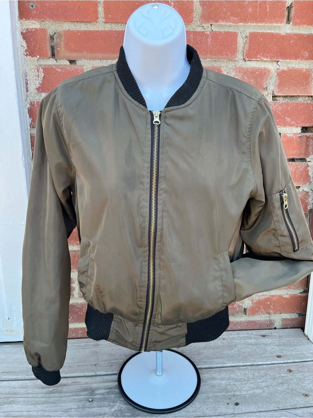 New Look Olive Green Bomber Jacket with Black Trim